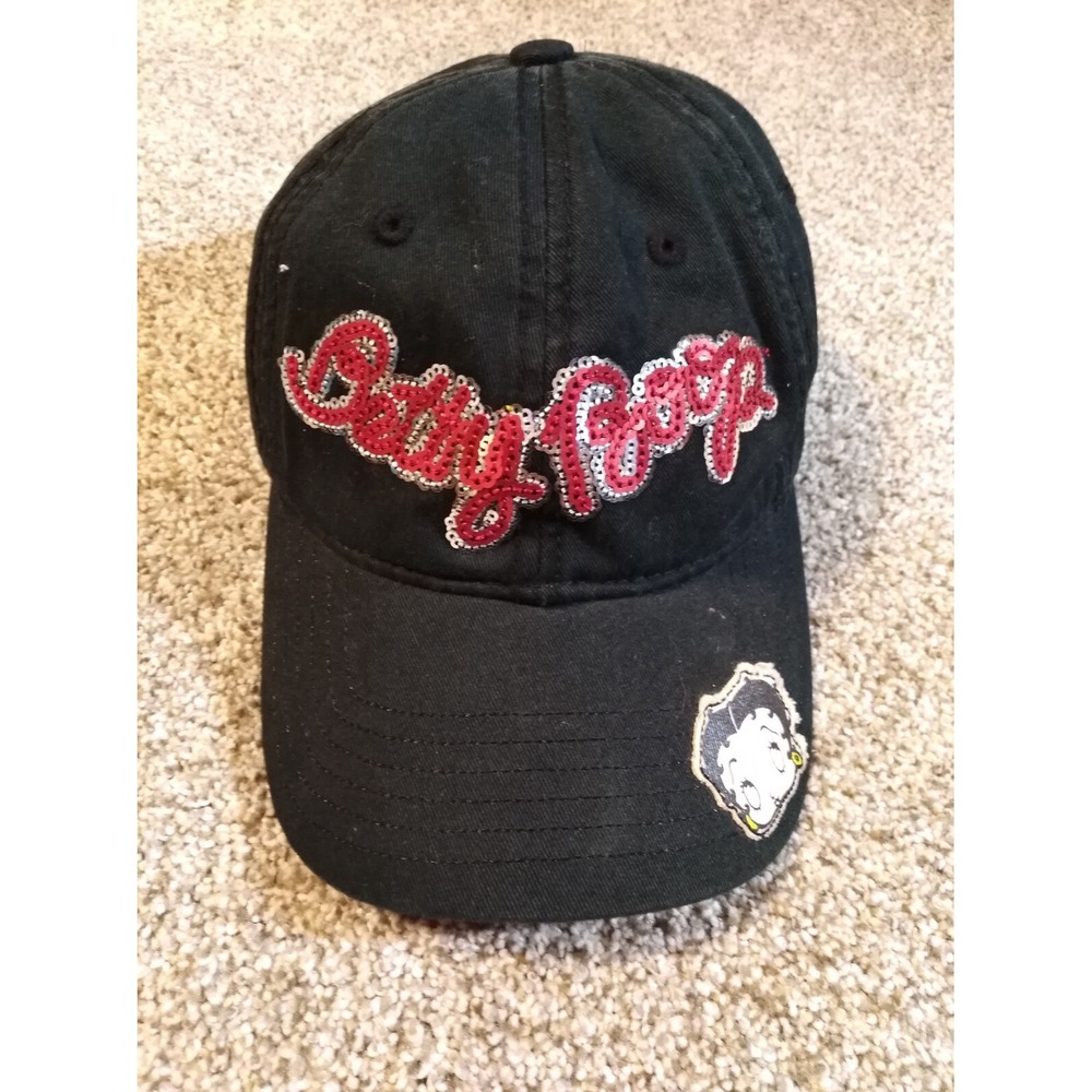 VTG Betty Boop King Features 2008 Black Silver Red Sequin Logo Cap Baseball Hat